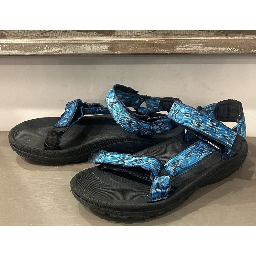 Teva Kids Blue Tribal Print Sport Hiking Sandals Hook Loop Outdoor Shoes Sz 4 - Picture 3 of 8